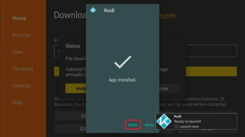 finish installing kodi on firestick